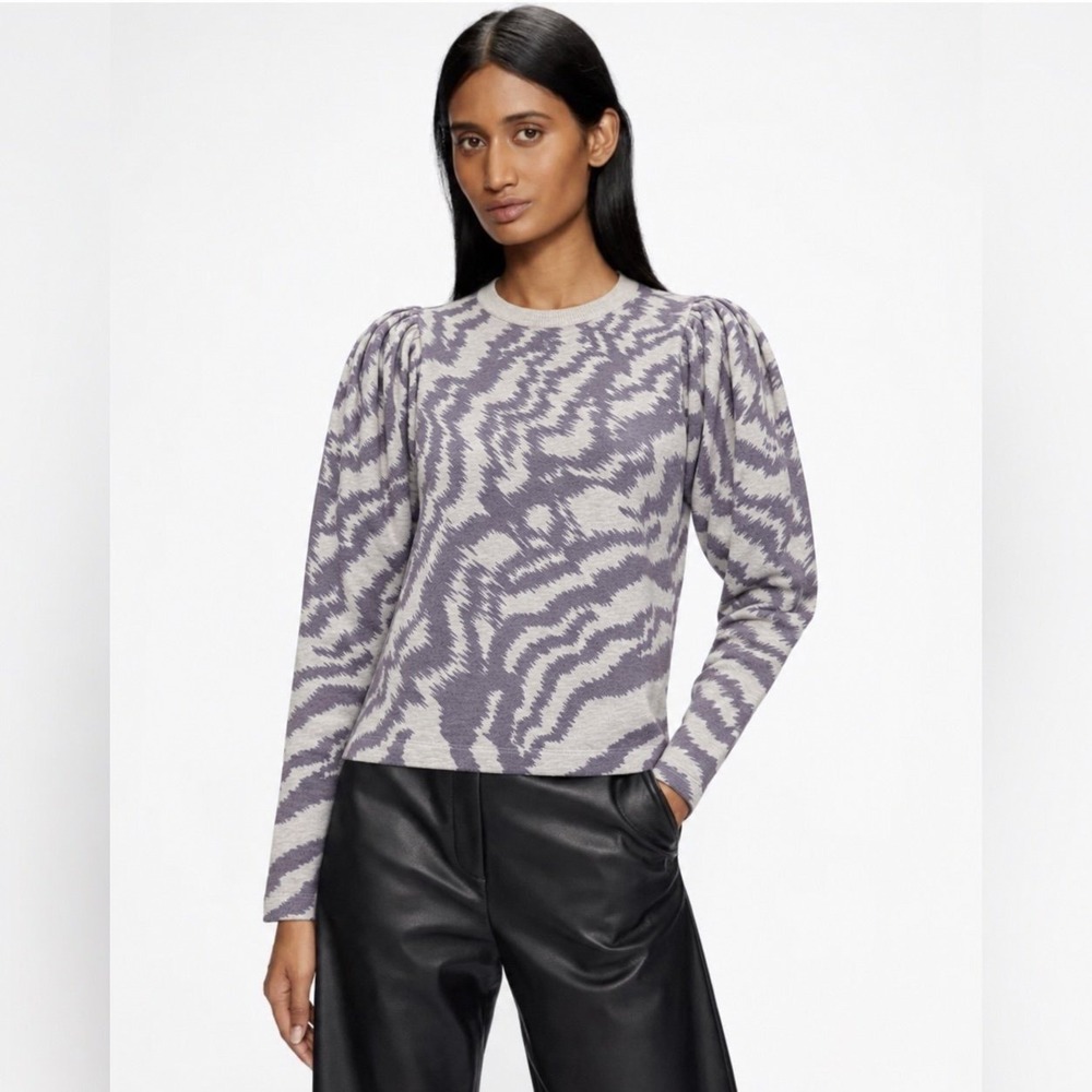 Ted Baker Satrice Zebra Print Puff Sleeve Sweater Gray Ivory Size 2